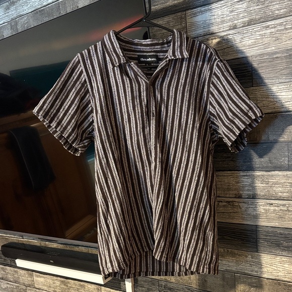 Threadbare Men's Striped Polo Shirt - Brown and White - Picture 1 of 1